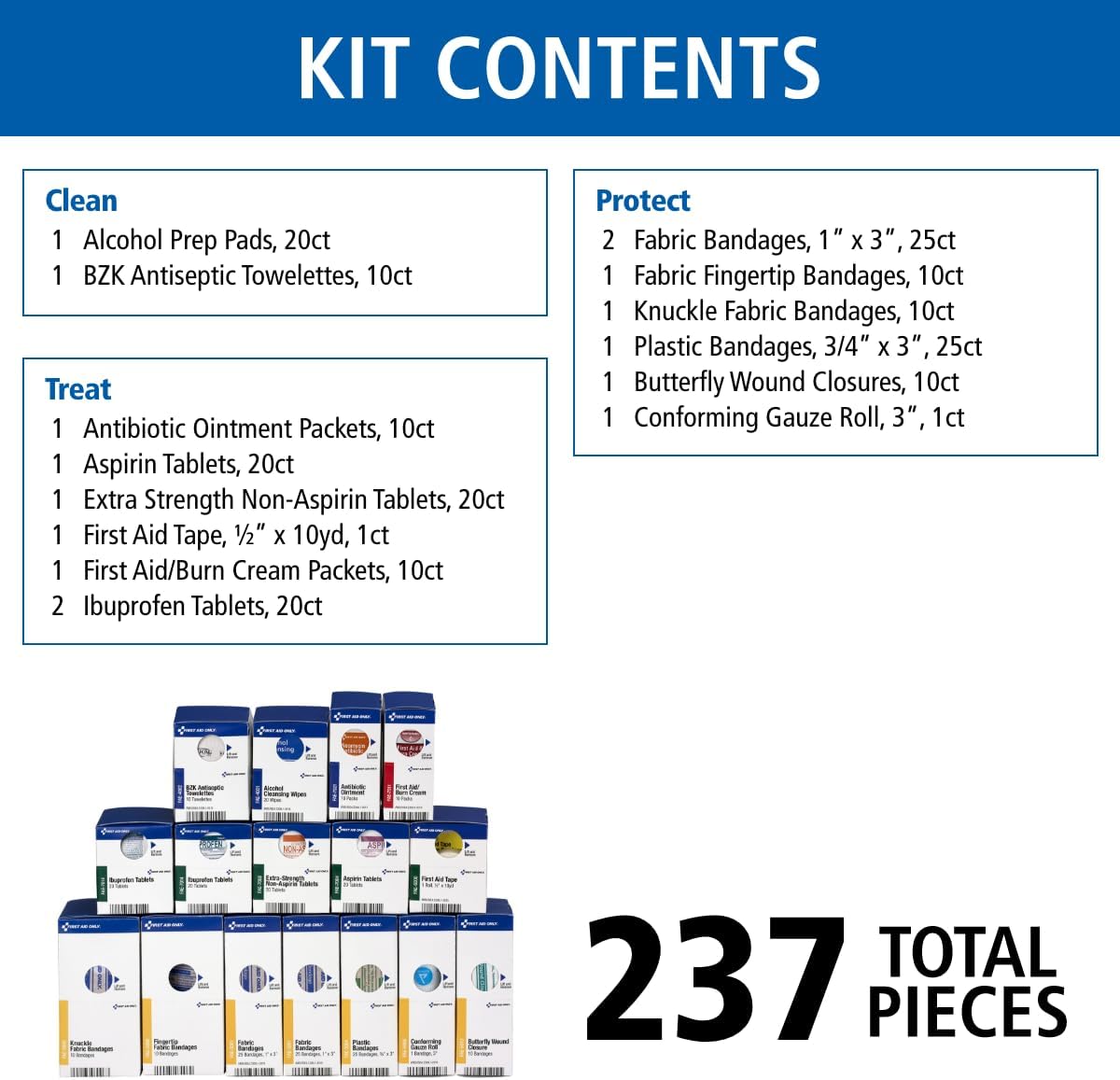 700002 SmartCompliance 50-Person First Aid Kit Refill Supplies for Business, Worksite, and Home, 237 Pieces, Blue