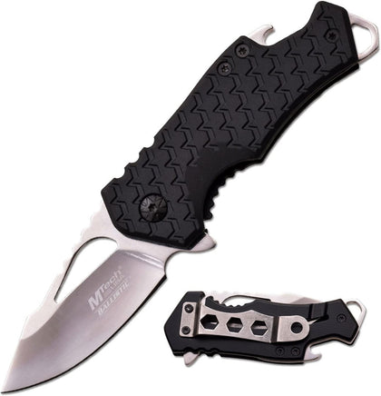 – Pocket Folding Knife – Fine Edge Steel Blade, Aluminum/Nylon Fiber Handle, Bottle Opener and Pocket Clip, Tactical