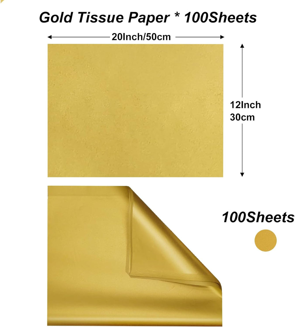 100 Sheets Gold Tissue Paper 20x12 Inches