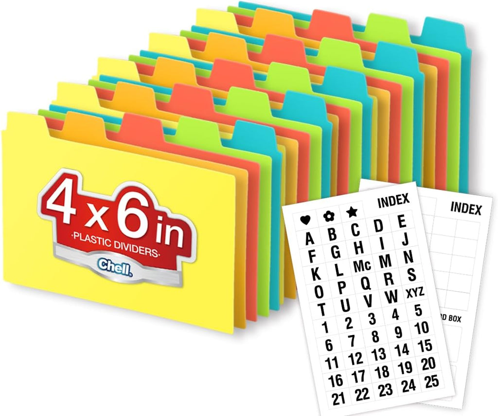4"x6" Plastic Index Card Dividers, Primary Colors, 25 Pack | Heavyweight, A-Z, Made of Polypropylene, Alphabetical