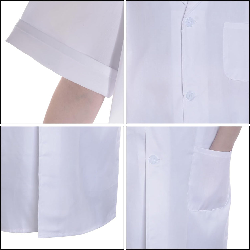 Scientist Doctor Costume Women Men Halloween White Short Sleeve Lab Coats with Stethoscope ID Card for Student Adult