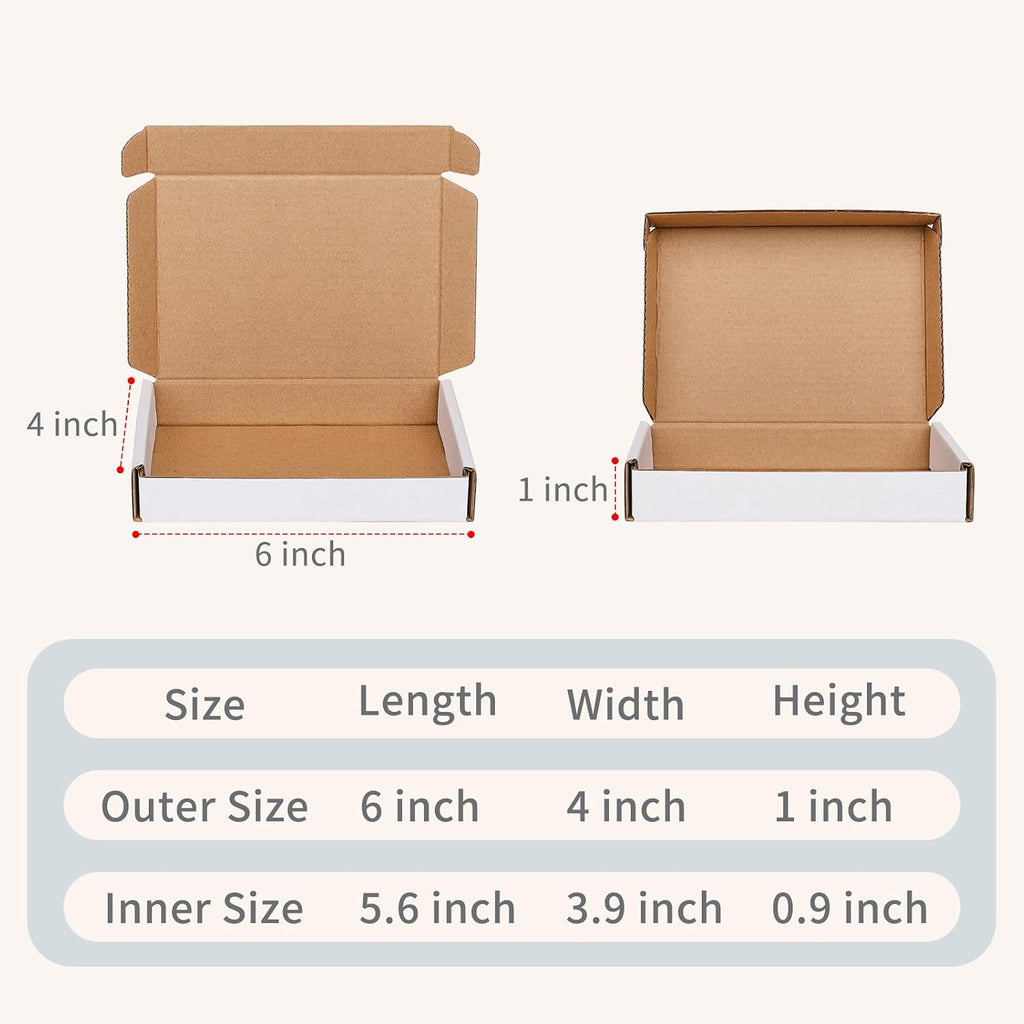 6" x 4" x 1" White Corrugated Cardboard Shipping Boxes Set of 25