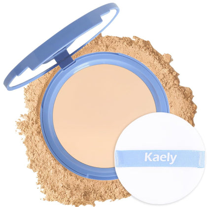 Pressed Face Powder Compact with Mirror and Puff, Makeup Setting Powder for Women Oily Skin, Oil Control Matte Powder