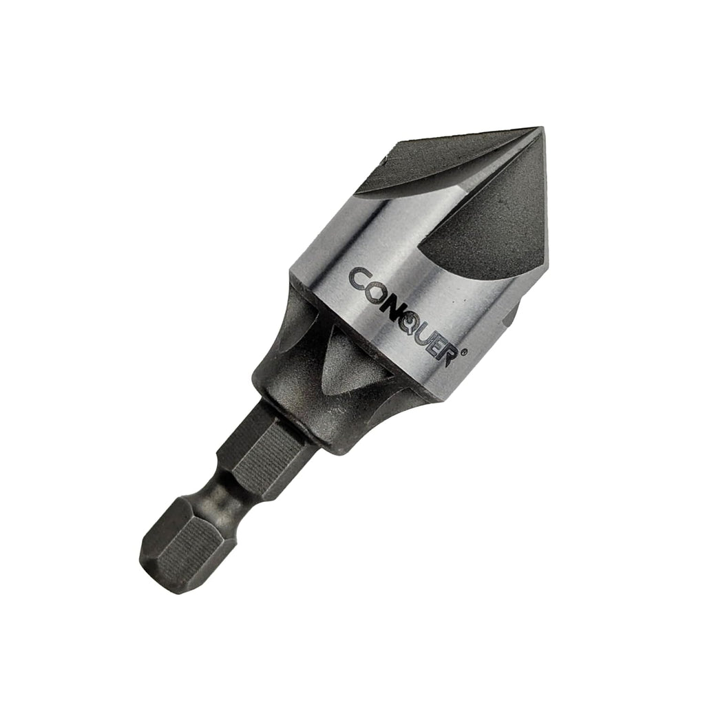 CONQUER 5 Flute Metal Countersink Drill Bit, 1/4" Hex Shank, 1/8"-3/4"