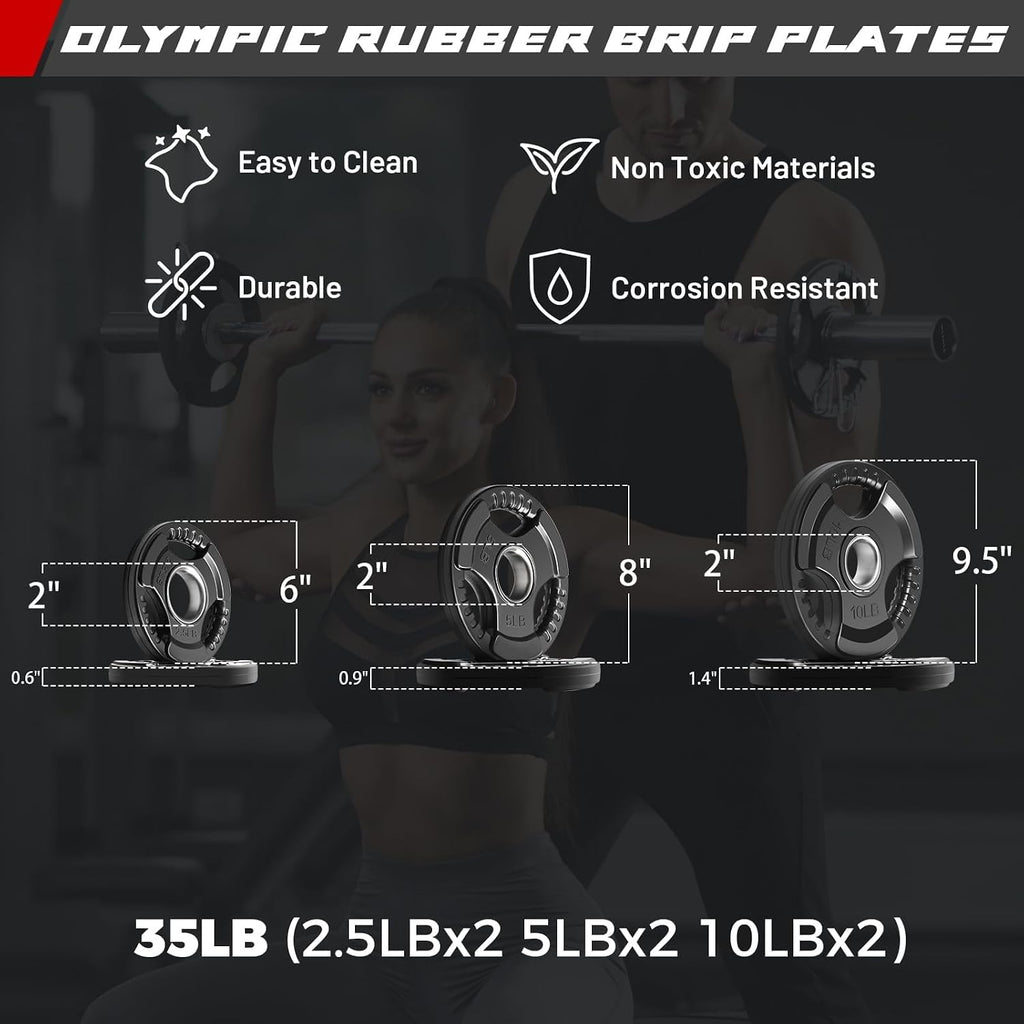 Barbell Weight Set - 4/6FT Olympic Barbell with Weight Plates (55-115LB Total) - Weightlifting Equipment for Squats