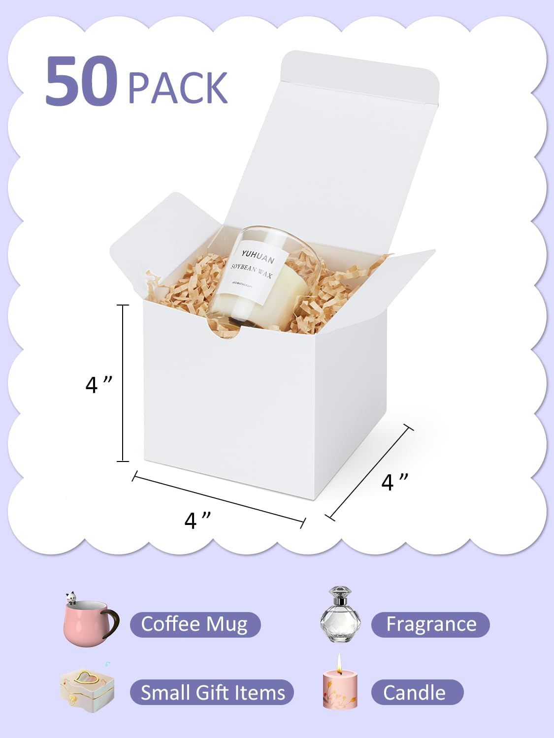Gift Boxes 4x4x4 50 Pack White Kraft Paper Box with Lids