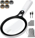 Magnifying Glass with 48 LED Light, 10X 20X 45X Handheld Illuminated Lighted Magnifier with 5 Light Modes