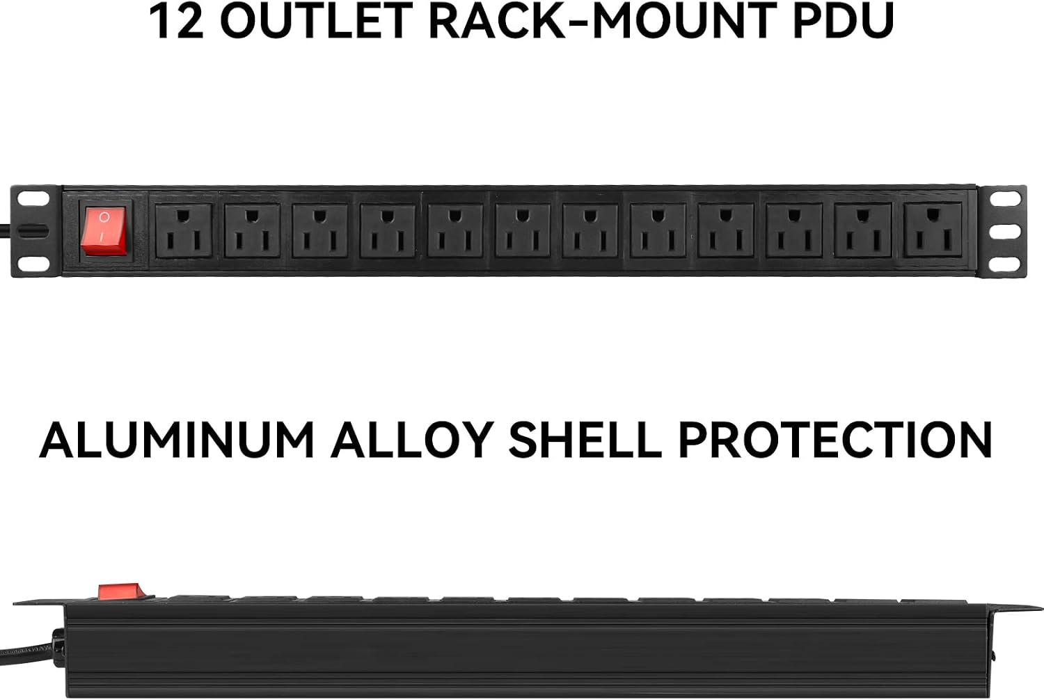 Power Strip Surge Protector Rack-Mount PDU, 12-Outlet Power Strip with Switch, Metal Mountable Heavy Duty for Server