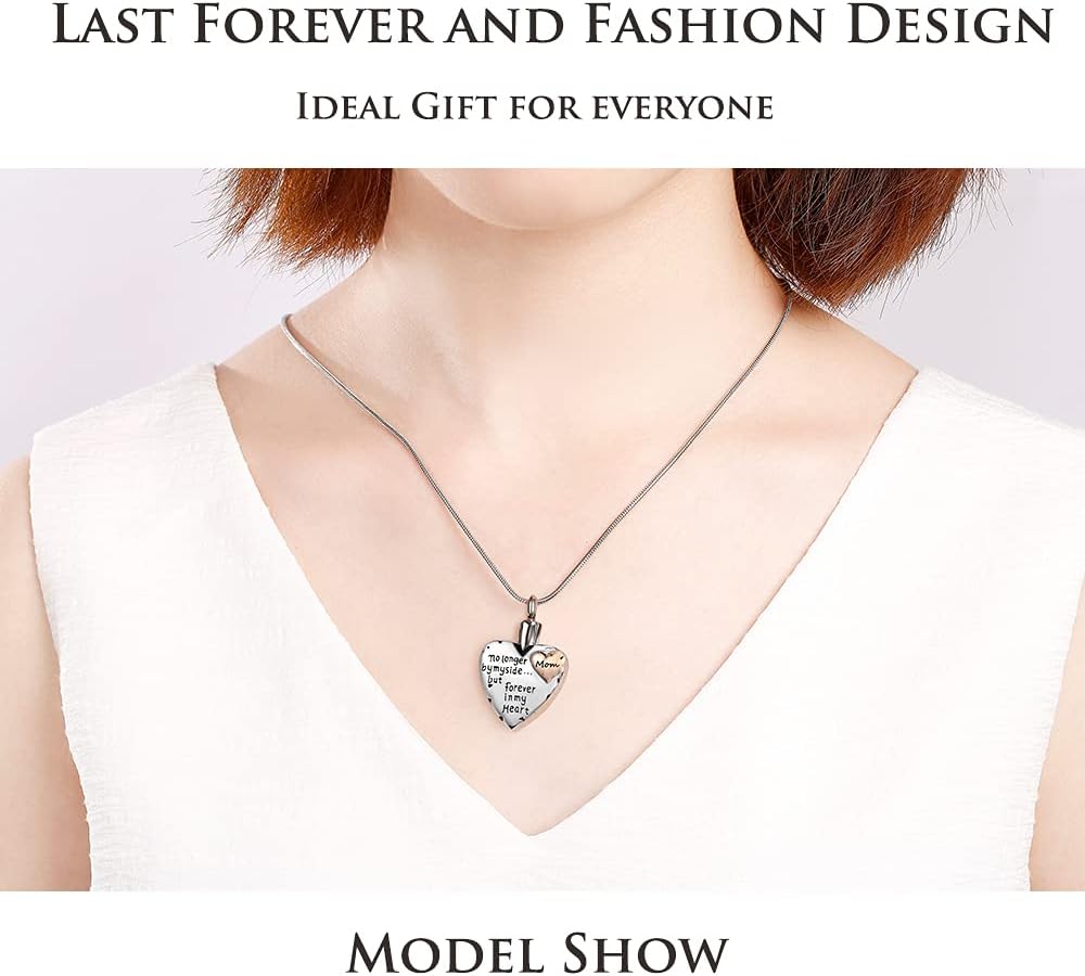 Urn Necklace for Ashes Stainless Steel Cremation Keepsake Jewelry for Ashes Women-No Longer By My Side Forever in My