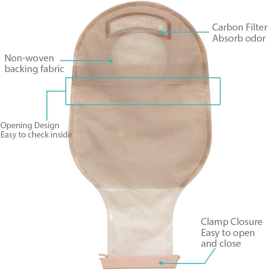 Colostomy Bags, 10PCS Two-piece Drainable Pouches with Clamp Closure for Colonoscopy Ostomy Stoma Care (No Skin