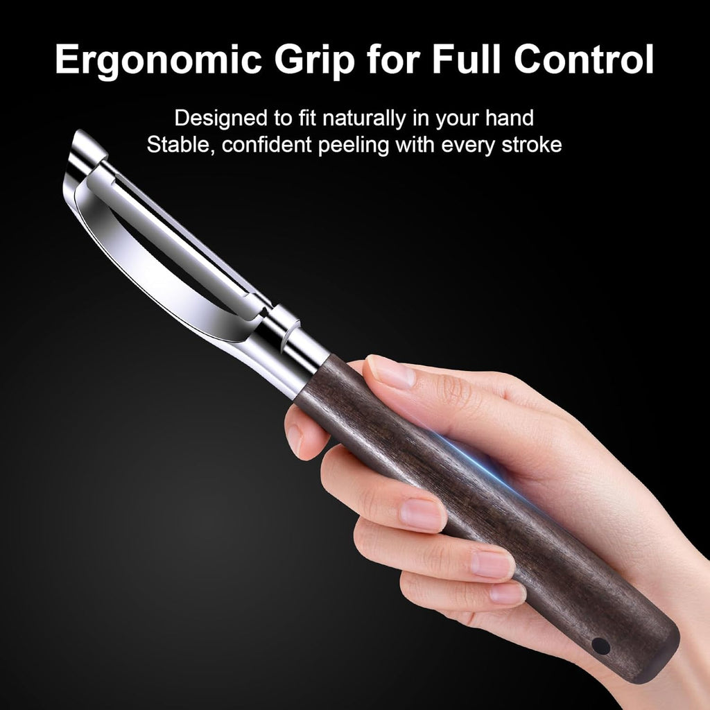 Premium Vegetable Peeler, Stainless Steel Potato Peeler with Ergonomic Wood Handle, Sharp Veggie Peeler for Potatoes