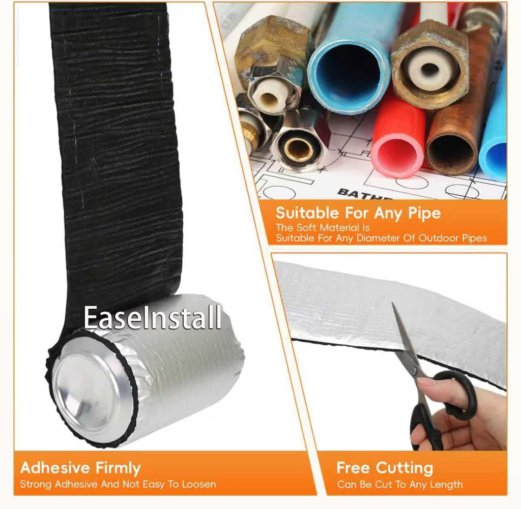 Pipe Insulation Wrap Foam Tube Self Adhesive Heat Tape for Water Pipes, Peel and Stick Outdoor Foam and Foil Water