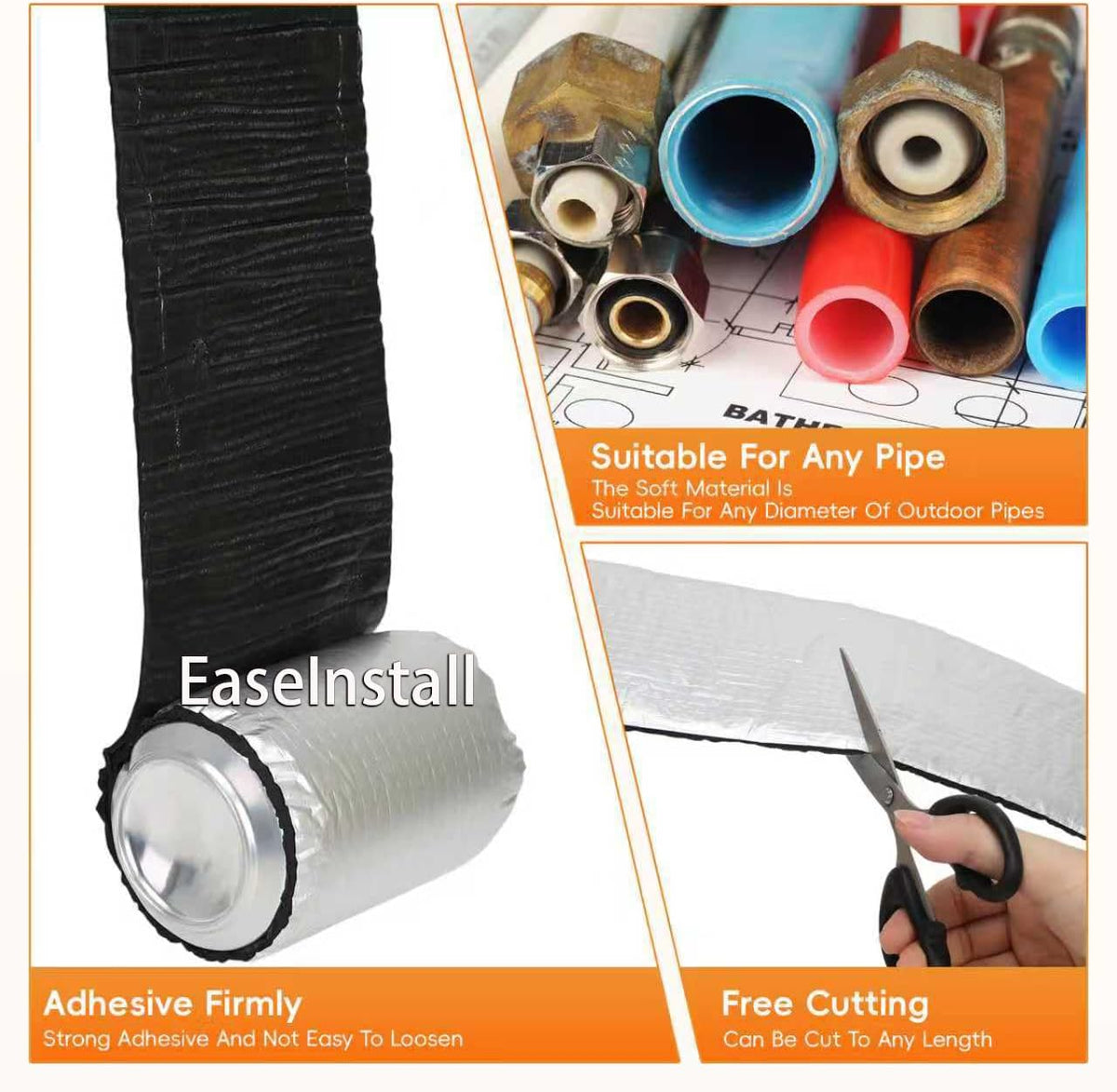 Pipe Insulation Wrap Foam Tube Self Adhesive Heat Tape for Water Pipes, Peel and Stick Outdoor Foam and Foil Water