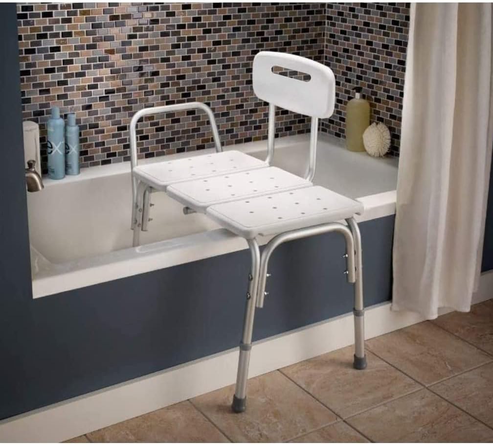 Shower Bench and Shower Chair For Elderly and Disabled with Height Adjustable Legs, Tub Bench Converts to Right or
