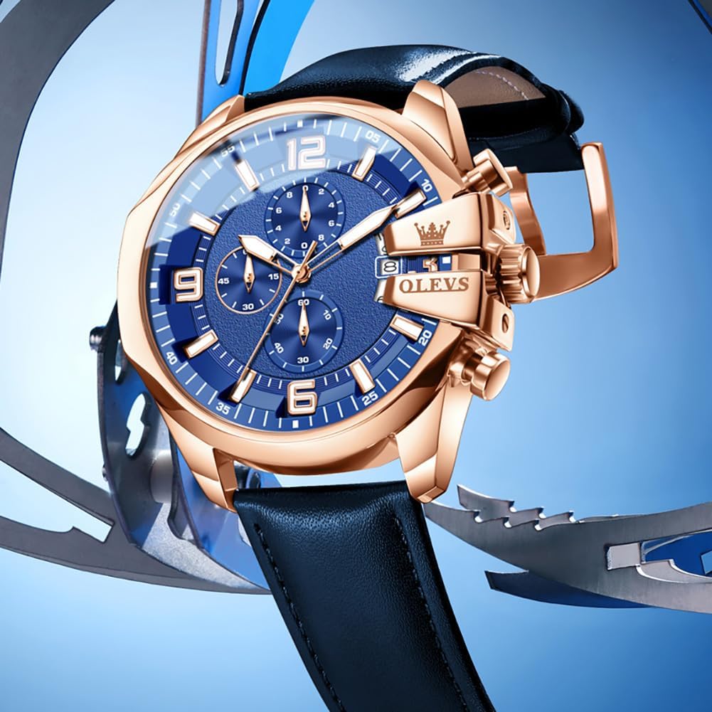 Mens Leather Watches Fashion Simple Casual Chronograph Watch for Men | Leather, Analog Quartz, Luminous, 30M