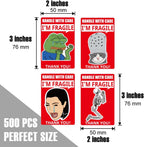 Funny Fragile Stickers for Shipping Moving | 500Pcs 4 Humorous Design for Handle with Care, 2×3 Inch Suitable Labels