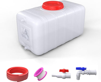 21Gallon/80L Water Storage Tank with Spigot,3m Hose and Control Vale | Large Plastic Emergency Water Tank,Water