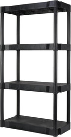 Heavy Duty 4-Tier Storage Shelving Unit, Black Plastic, 30 Inch Wide x 56.2 Inch High, 280 lb Capacity, Tool-Free