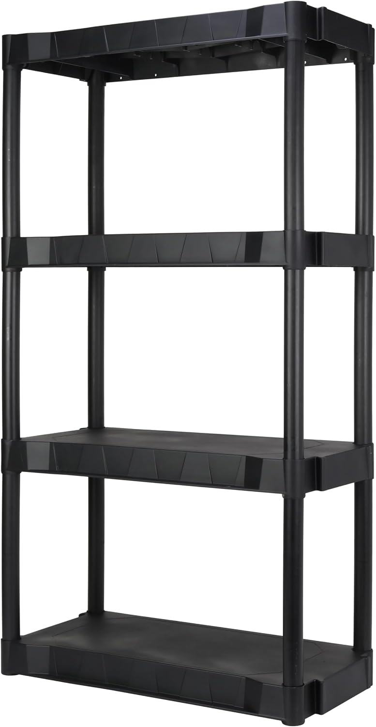 Heavy Duty 4-Tier Storage Shelving Unit, Black Plastic, 30 Inch Wide x 56.2 Inch High, 280 lb Capacity, Tool-Free