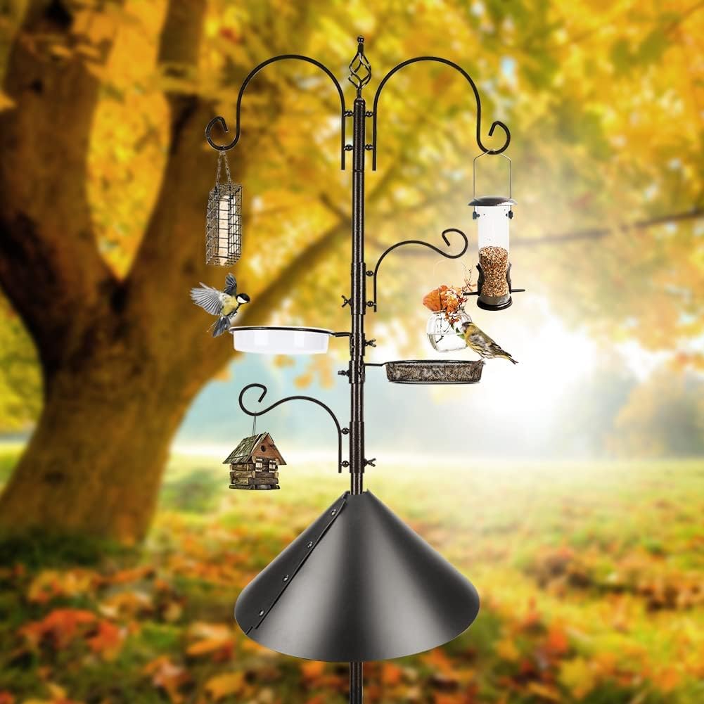Bird Feeder Pole with Squirrel Baffle - Deluxe Feeder Station Kit Includes Suet Cage, Wild Bird Feeders & Planter