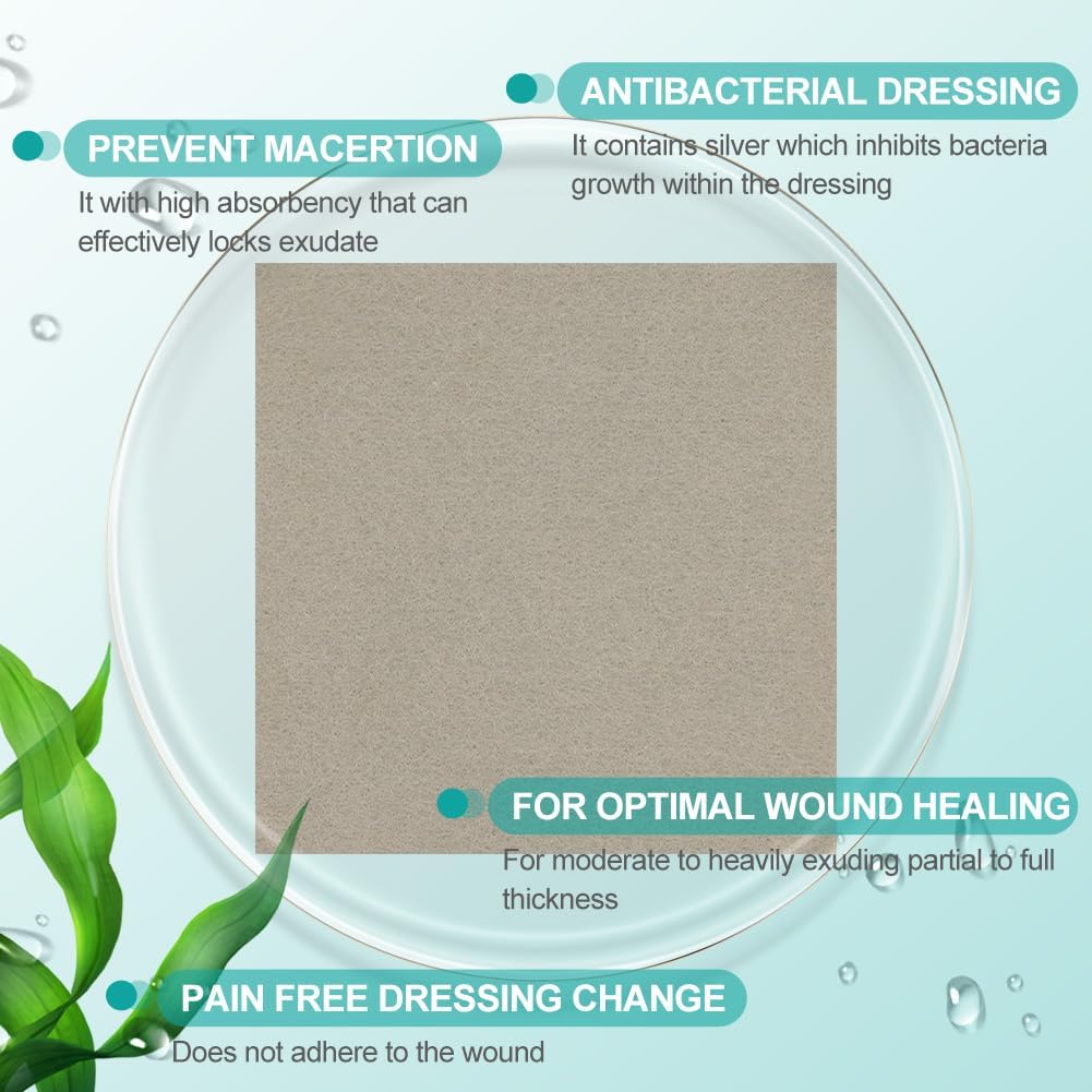 Upgrade Silver Calcium Alginate Wound Dressing -Silver-Infused Alginate Non Stick Gauze, Highly Absorbent Sterile