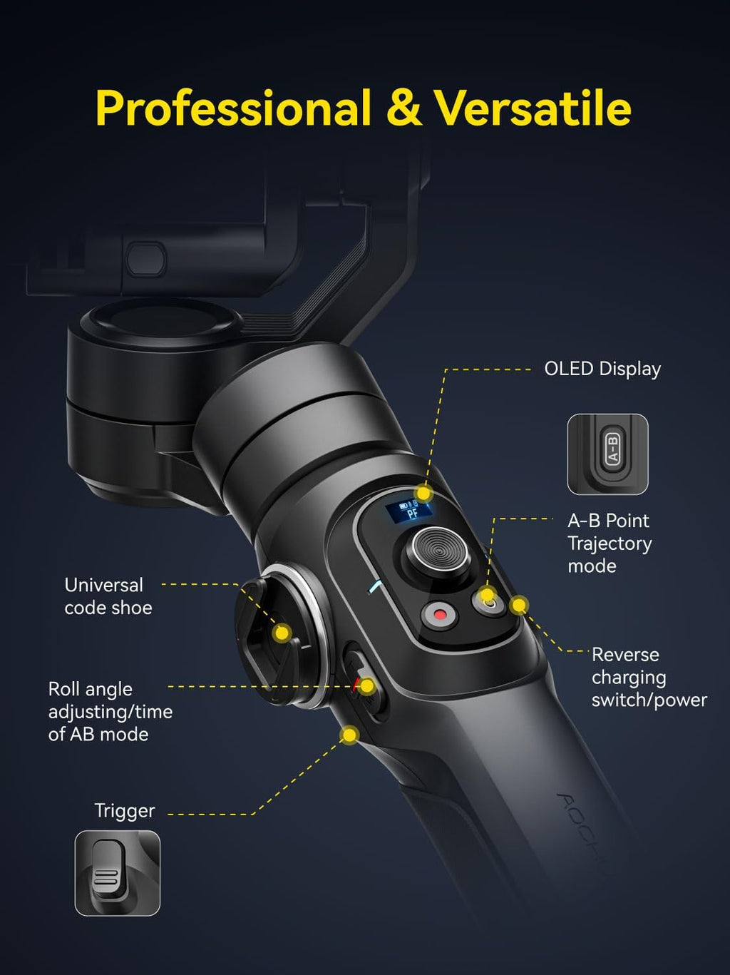 Gimbal Stabilizer for Go Pro, Handheld Gimbal with 360° Rotation for Video Recording, 3-Axis Gimbal Stabilizer