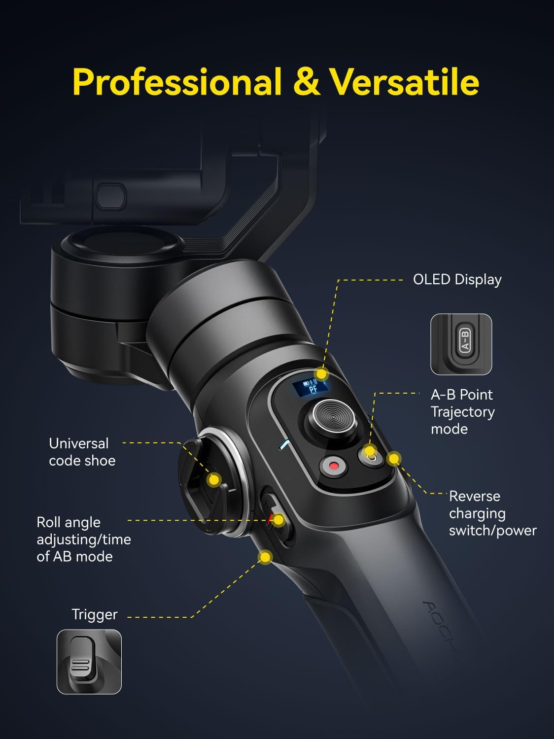Gimbal Stabilizer for Go Pro, Handheld Gimbal with 360° Rotation for Video Recording, 3-Axis Gimbal Stabilizer