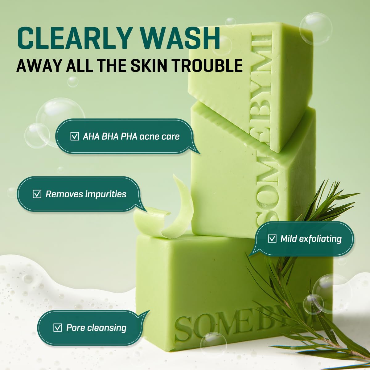 AHA BHA PHA 30 Days Miracle Cleansing Bar – 3.73oz, 106g – Daily Exfoliating Tea Tree Body Soap Bar with Salicylic