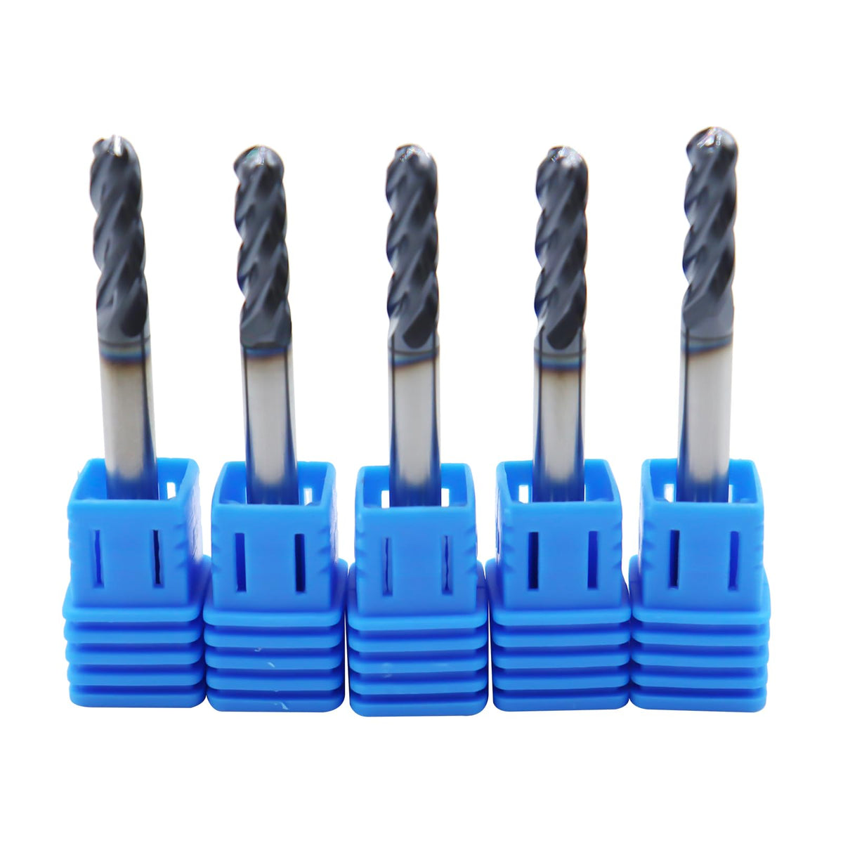 5pcs 3/16in Ball Nose Solid Carbide End Mills, 4 Flute, 30 Degree