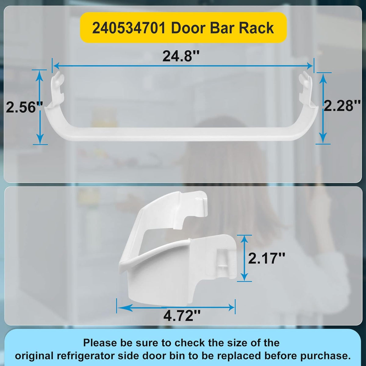 UPGRADED 240534701 Door Shelf Rack Bar Compatible with Frigidaire or Kenmore Refrigerator Door Bar Retainer Rail Replace 948952, AP3214631, PS734936 Frigidaire Replacement Shelf Door Bin Parts