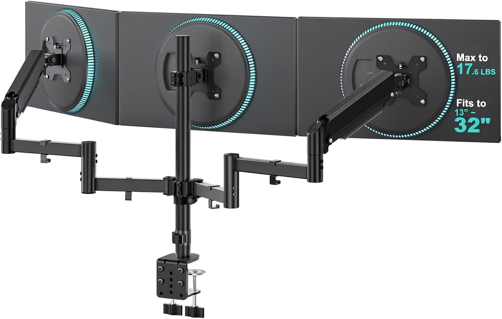 Triple Monitor Mount for 13-32 inch Screens, up to 17.6 lbs per Arm | Adjustable 3 Monitor Desk Mount with Swivel