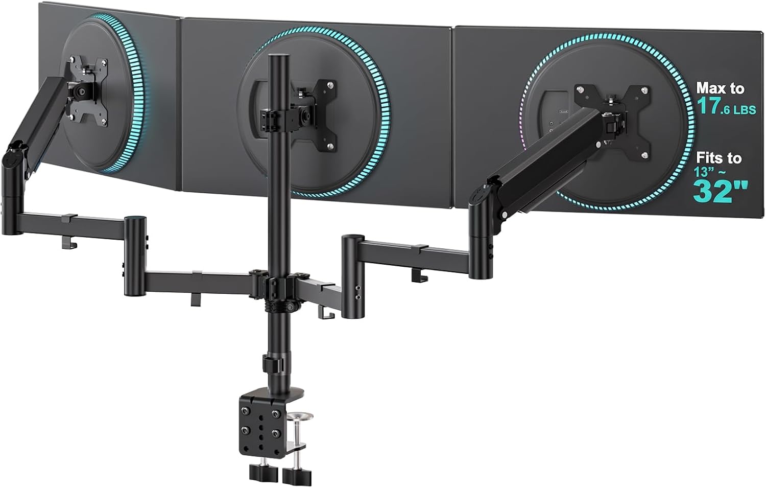 Triple Monitor Mount for 13-32 inch Screens, up to 17.6 lbs per Arm | Adjustable 3 Monitor Desk Mount with Swivel