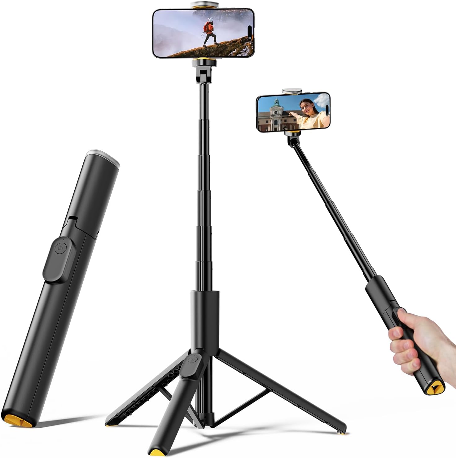 Selfie Stick Tripod for iPhone, 60" Lightweight Phone Tripod Stand with Wireless Remote, Extendable Selfie Stick for