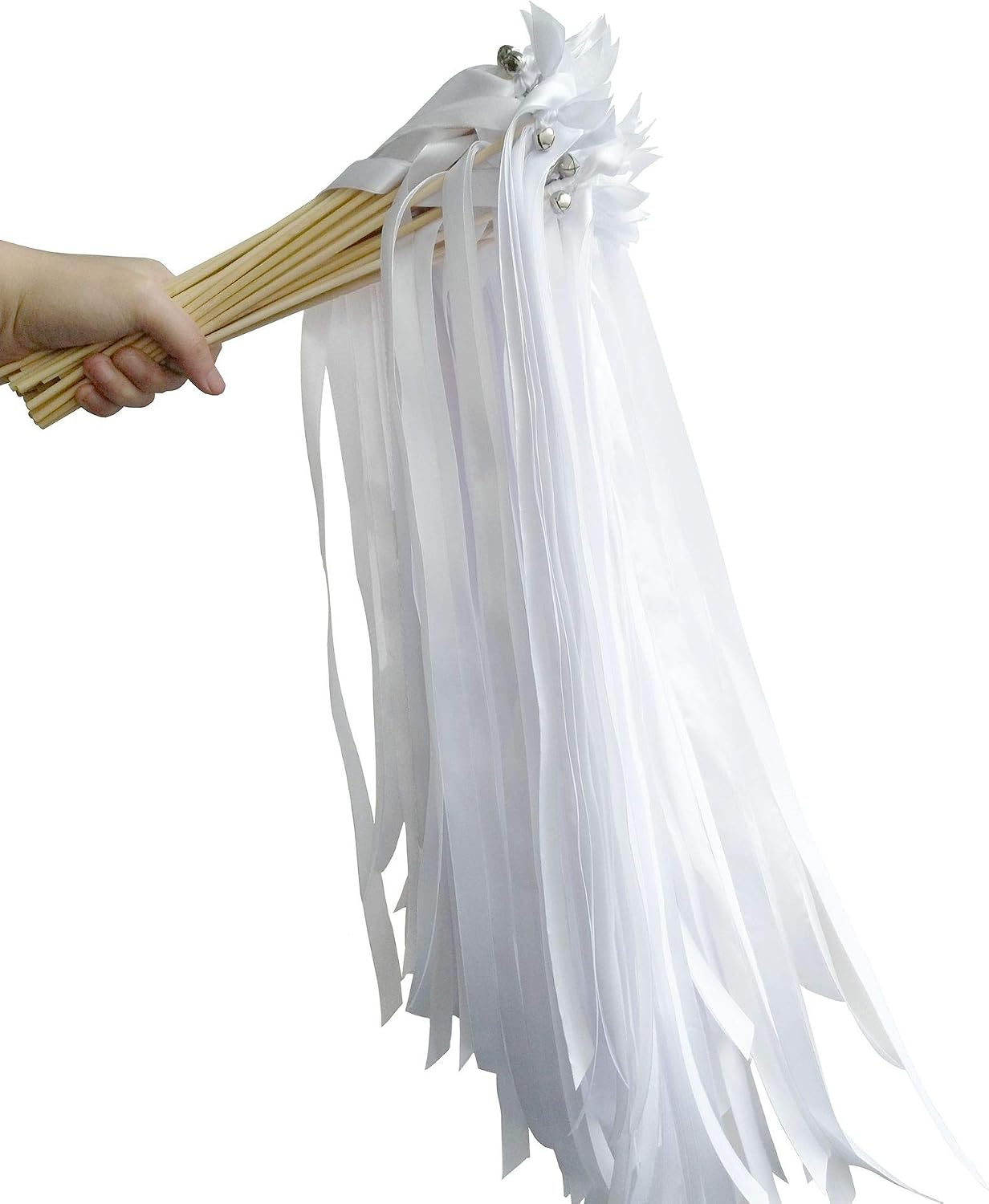 50PCS Ribbon Wands with Triple Ribbon and Silver Bell Party Wand Party Favors Streamers Ribbon Sticks Magic Fairy
