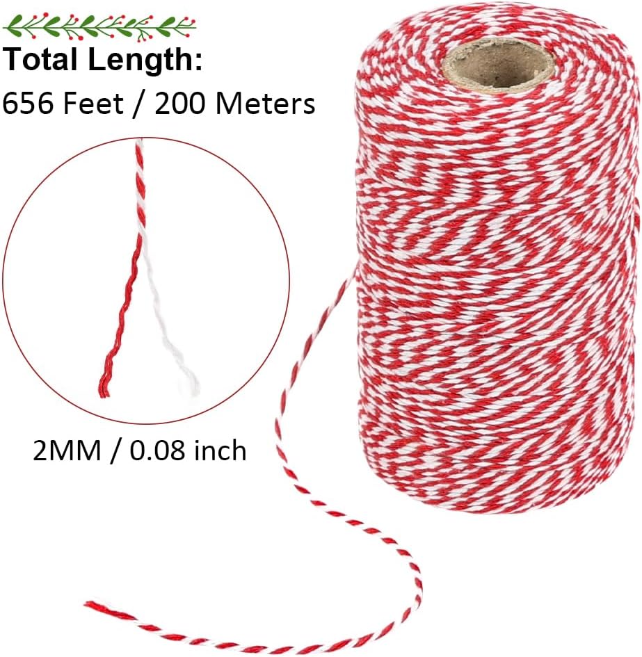 656ft Red White Cotton Bakers Twine for Baking Crafts