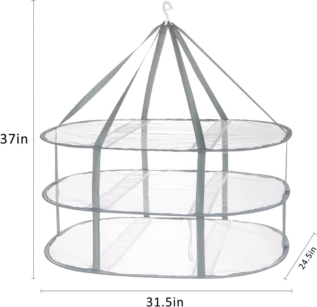 3-Tier Folding Mesh Clothes Hanging Dryer, Sweater Drying Rack, Large Laundry Drying Rack, Lay fold Flat Dry Hanger