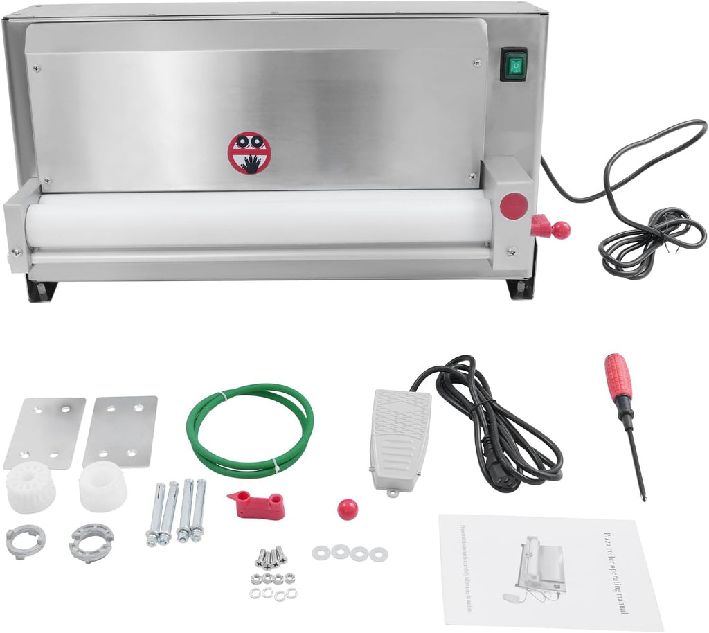 450W Electric Pizza Dough Roller Sheeter, Commercial Dough Press with Foot Switch for 3-18 Inch Pizzas, Electric