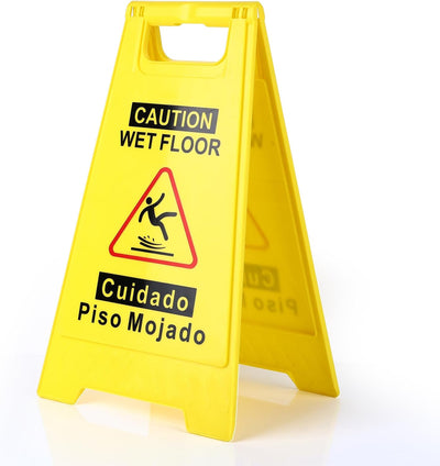 1-Pack Caution Wet Floor Sign,17.5" Height,Bright Yellow Double-Sided Folding A-Shaped Frame Design, Bilingual