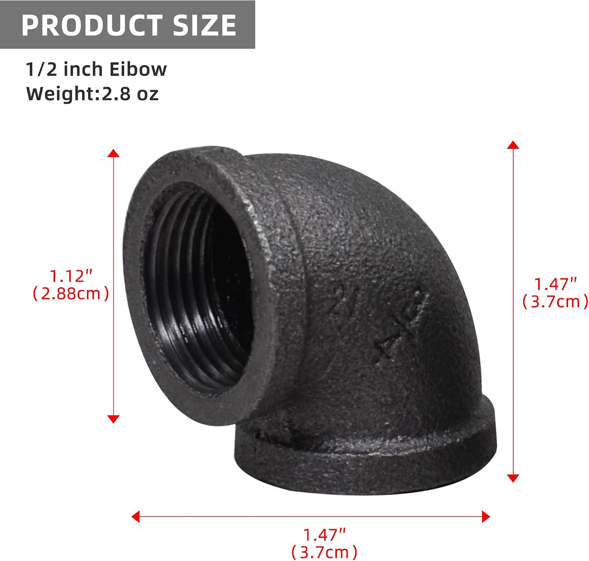 DSDS 20 PACK 1/2" Pipe Fitting Elbow, Rustic Industrial Style Black Malleable Iron Pipe Elbow for Home Decor