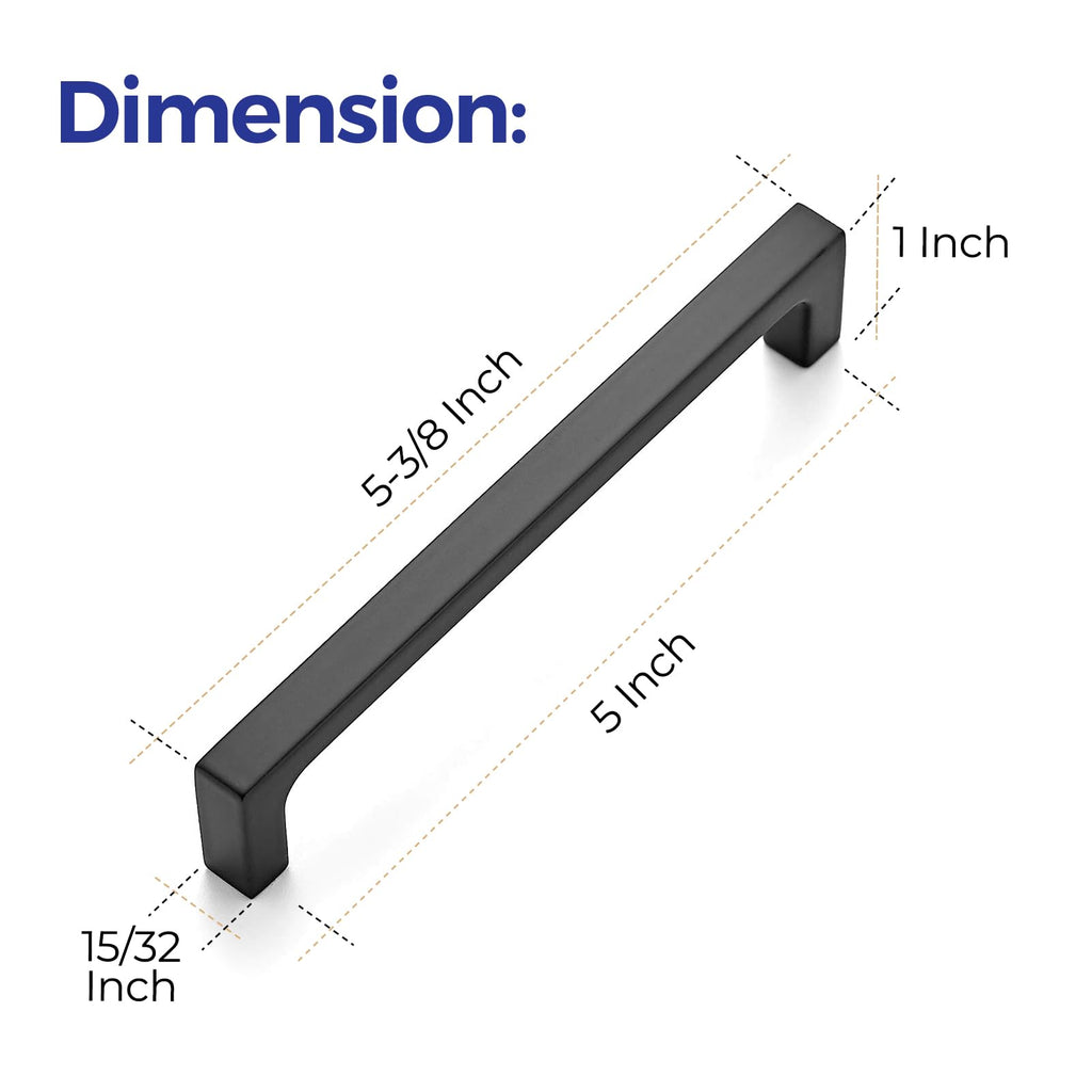Matte Black Square & Solid Cabinet Handles,5 Inch,25 Pack