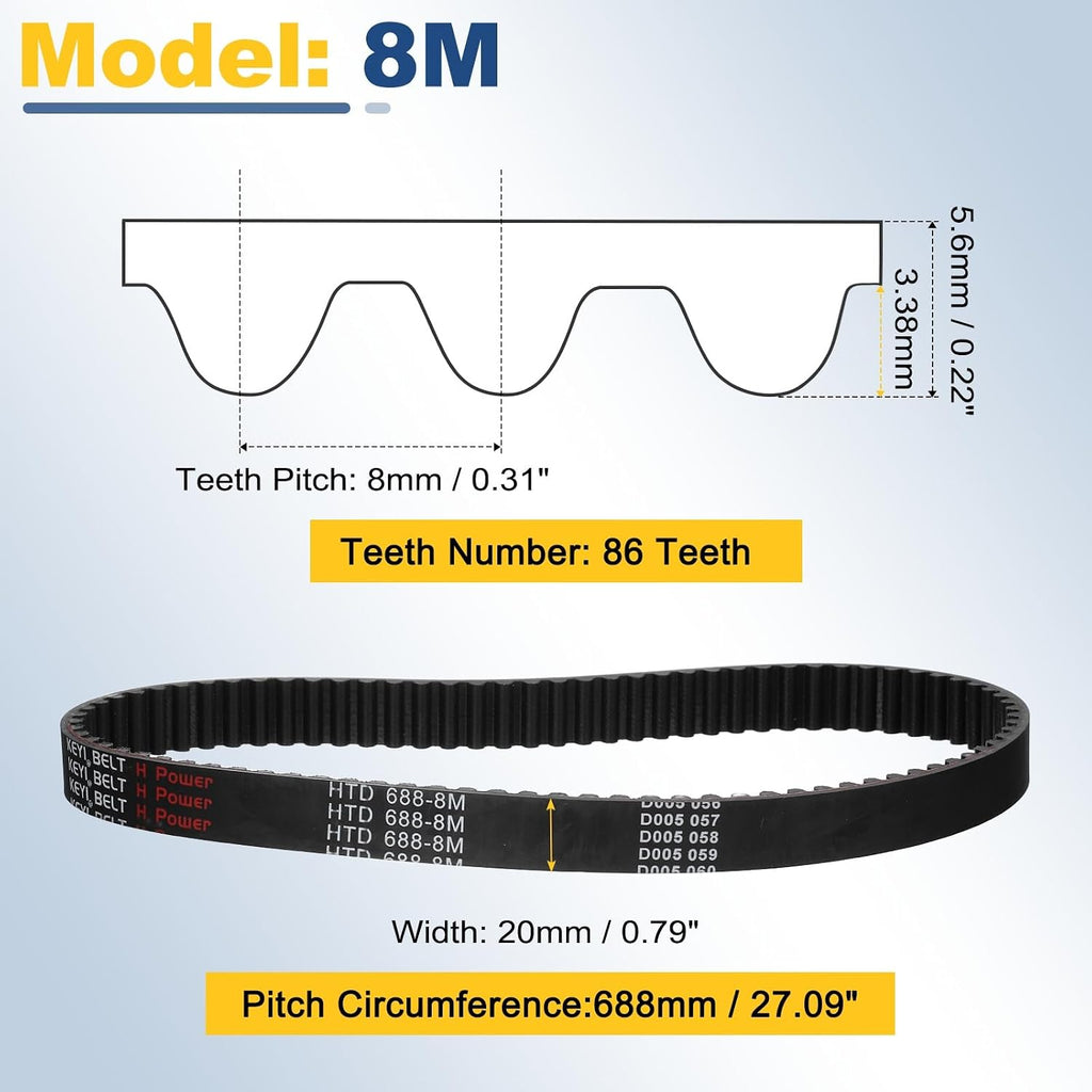 uxcell 688-8M-20 Timing Belt, 688mm Pitch Circumference x 20mm Width x 6mm Height, 8mm Pitch, 86 Teeth, Black Rubber Synchronous Belt