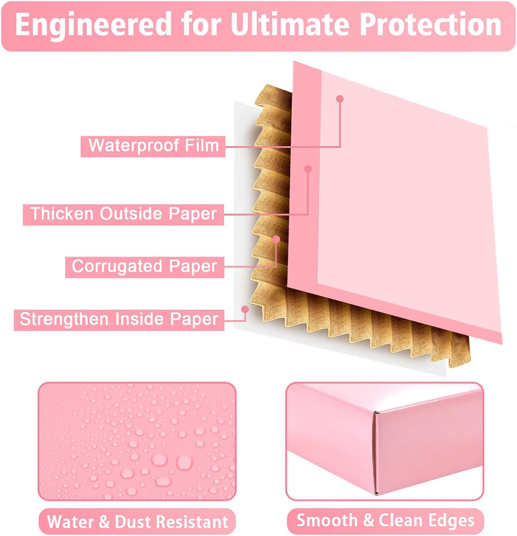 7"x5"x2" Glossy Pink Shipping Boxes, 50 Pack Corrugated Cardboard Mailing Boxes for Small Business Packaging