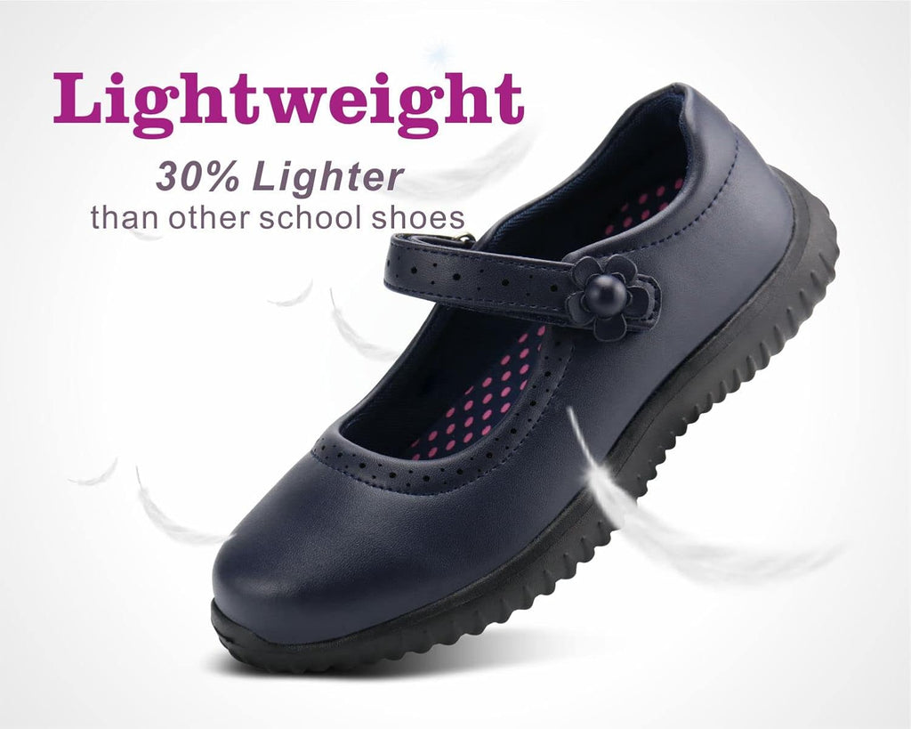 Girl's Mary Jane School Uniform Shoes | Lightweight, Non-marking Sole, Hook & Loop Strap, Soft Insole, All Day