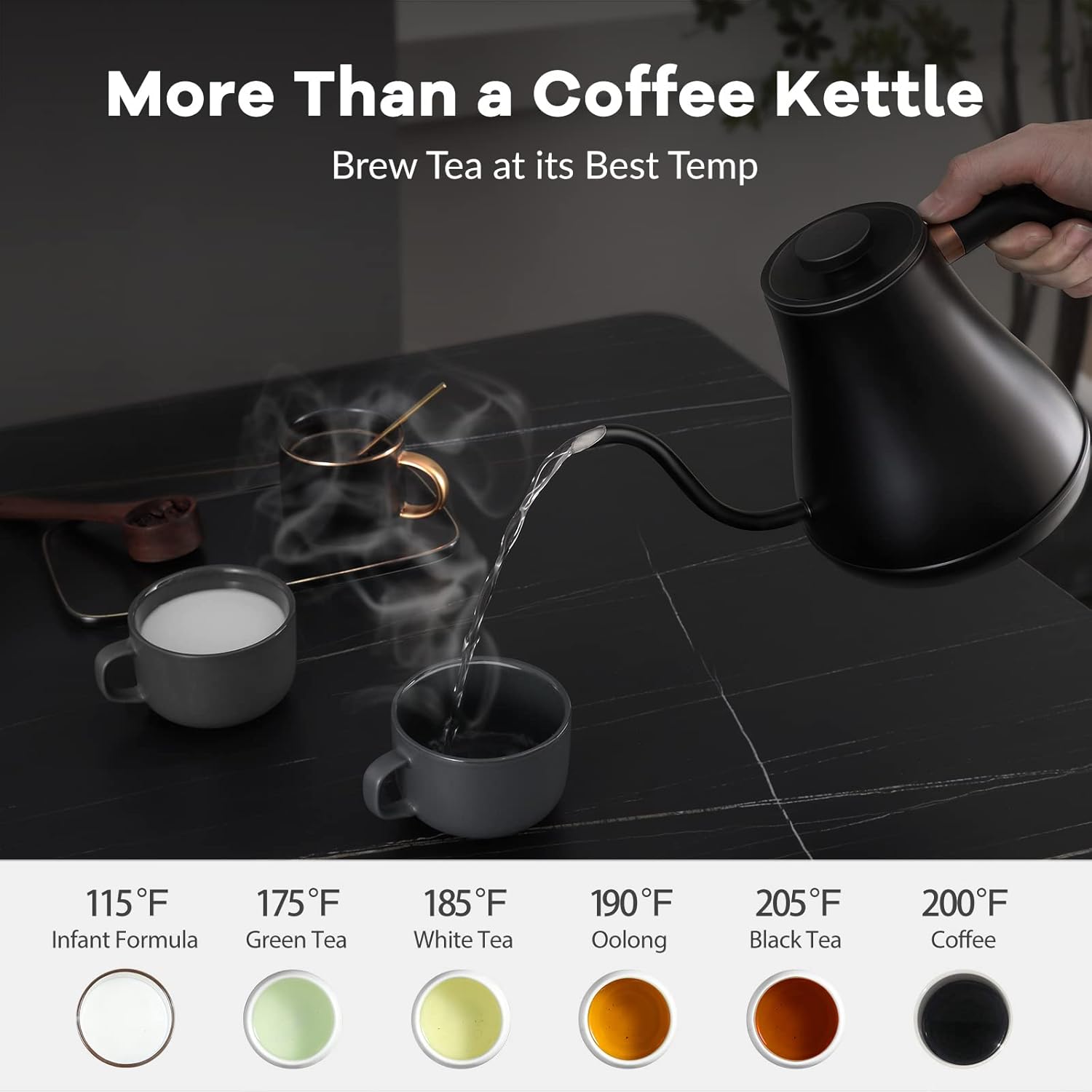 Electric Kettle Gooseneck Pour Over Kettle ±1℉ Temperature Control Quick Heating Water Boiler for Coffee & Tea &