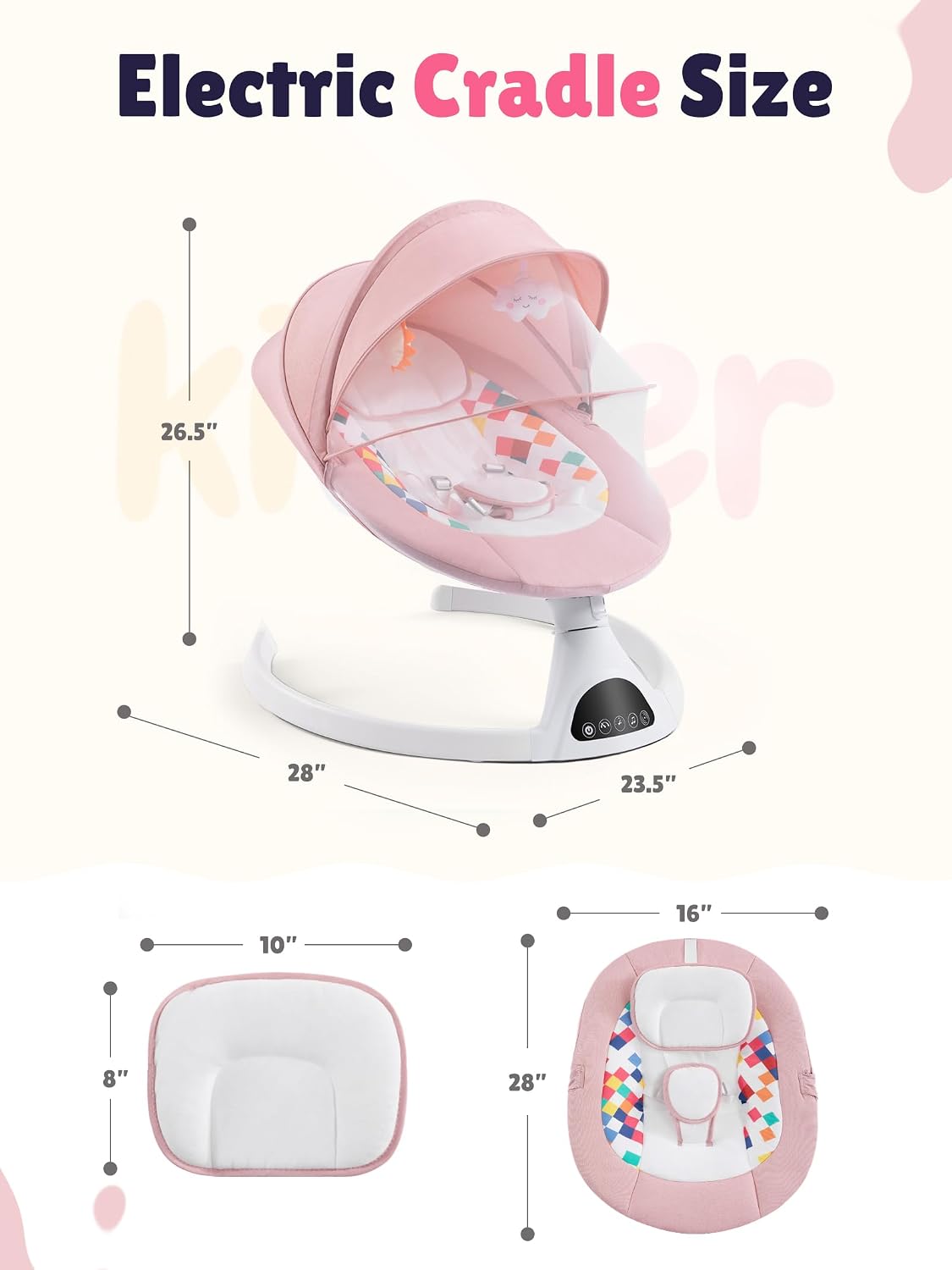 Baby Swing for Infants - Electric Portable Bluetooth Baby Rocker with 5 Speeds, 5-Point Harness, Remote Control