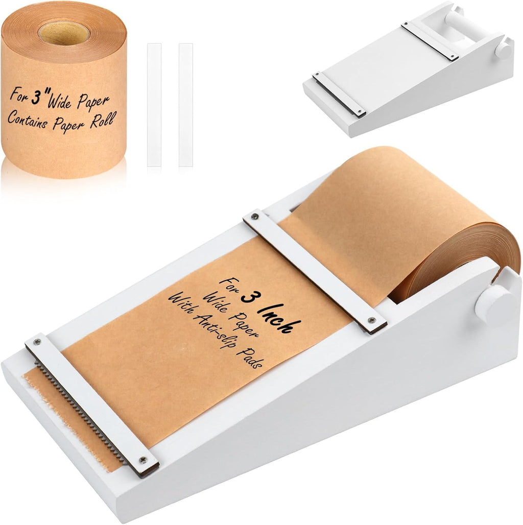 Desktop Note Paper Roll Dispenser with 98ft Note Taking Roller Wooden Kraft Paper Roll Holder Fit 3x2.75 Inch Sticky