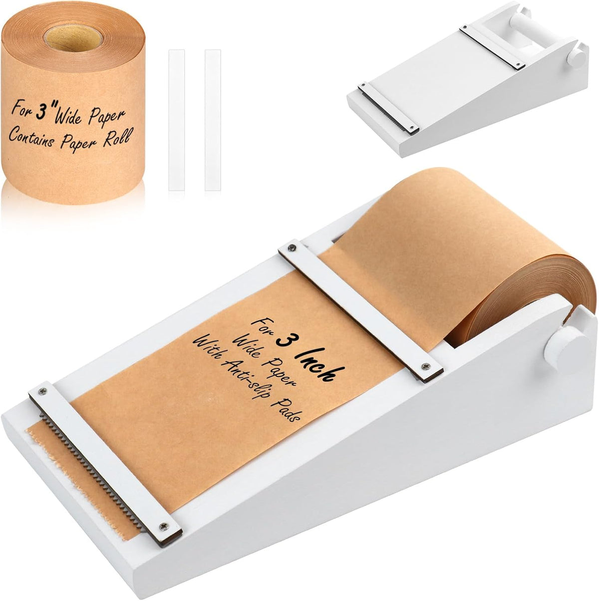 Desktop Note Paper Roll Dispenser with 98ft Note Taking Roller Wooden Kraft Paper Roll Holder Fit 3x2.75 Inch Sticky