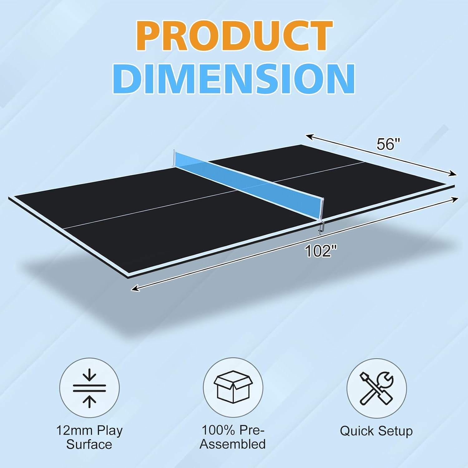 8.5ft Mid-Size Foldable Ping Pong Conversion Top, Portable Table Tennis Table Top with EVA Foam Pads & Net