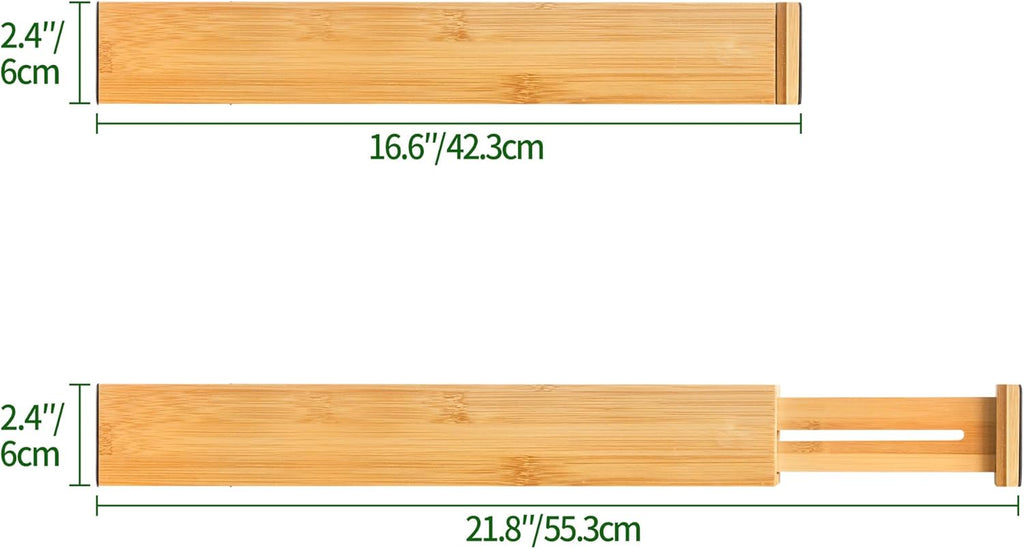 6-Pack Adjustable Bamboo Drawer Dividers, Expandable Drawer Organizer for Kitchen Utensils, Clothes, Bathroom, Office