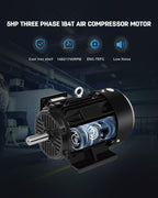 5HP Electric Motor Three Phase Motor 1480/1770 RPM,184T Frame,1-1/8"Shaft Diameter CW/CCW Cast Iron Shell Air Compressor Motor